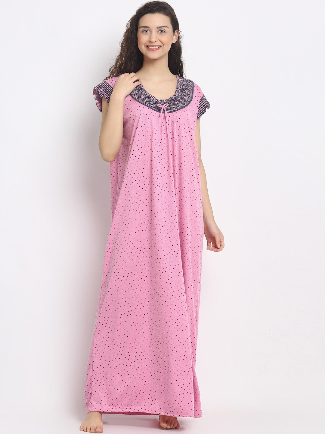 

Secret Wish Pink Solid Hosiery Nightdress