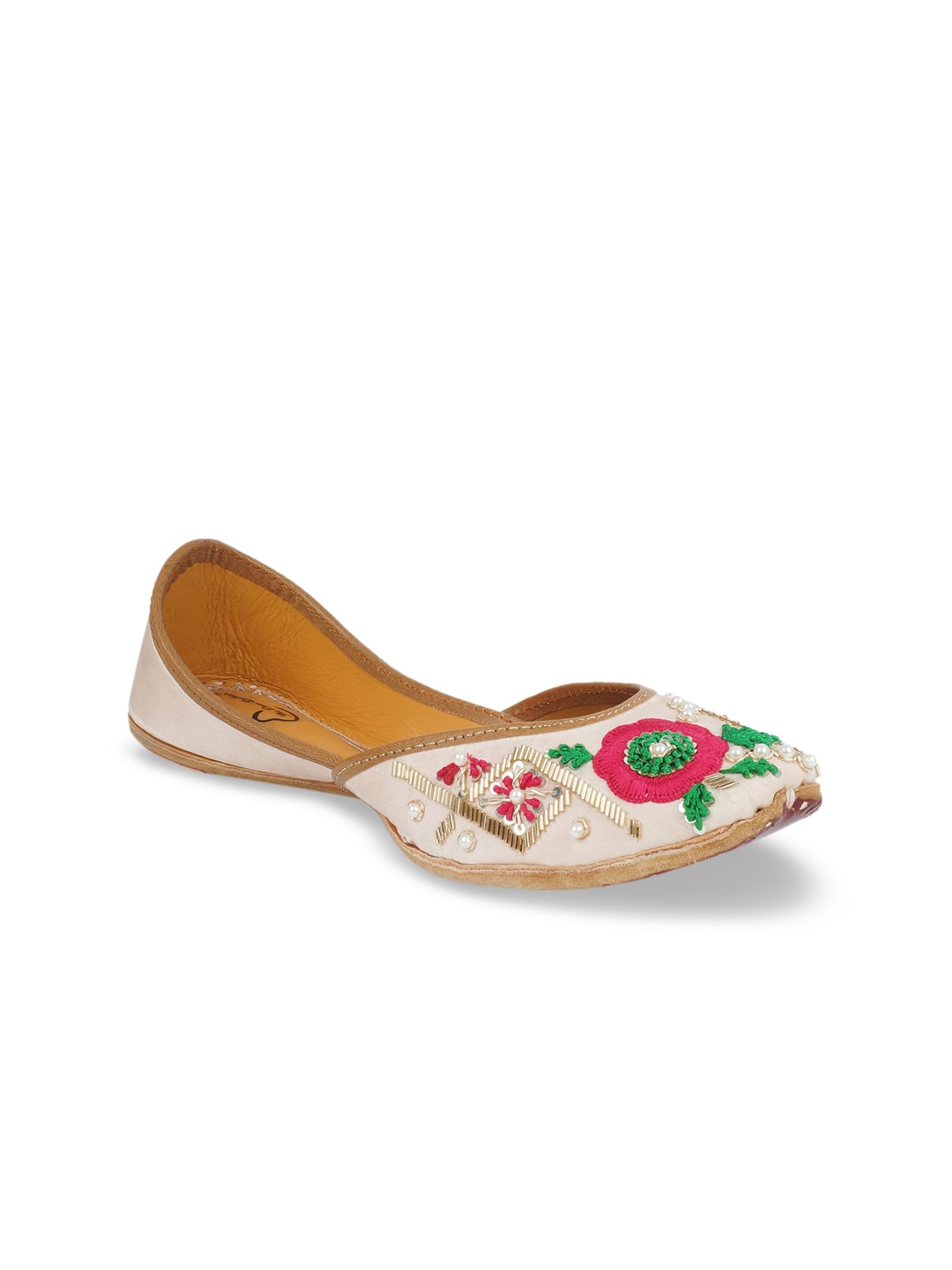

The Desi Dulhan Women Cream-Coloured Embroidered Fabric Mojaris