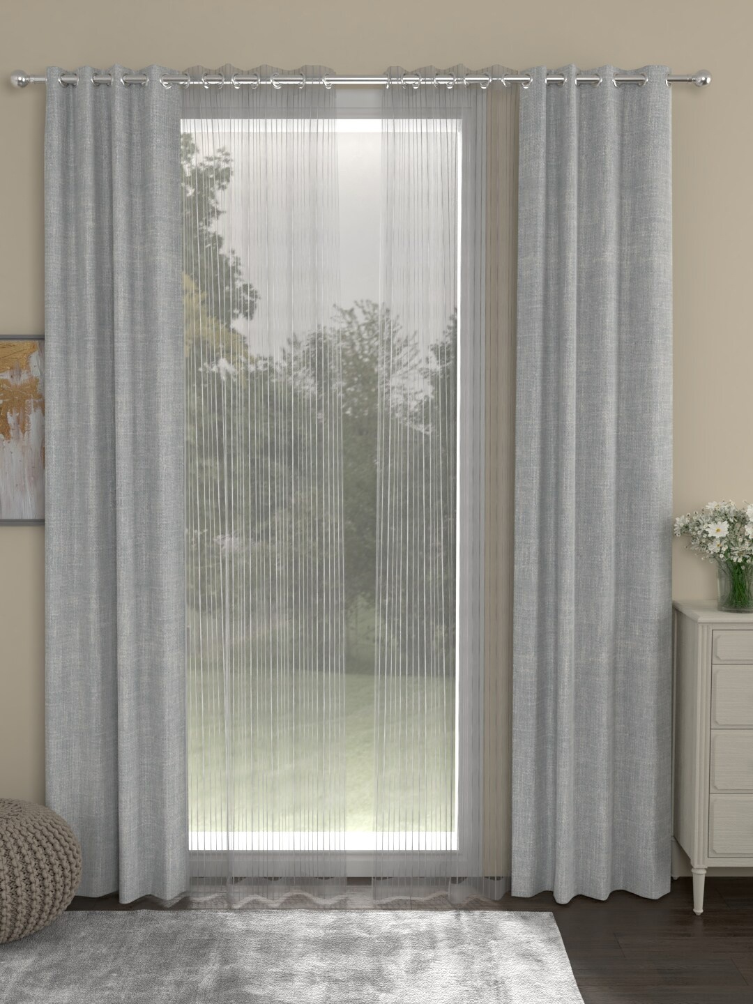 

ROSARA HOME Grey & Transparent Set of 4 Door Curtains