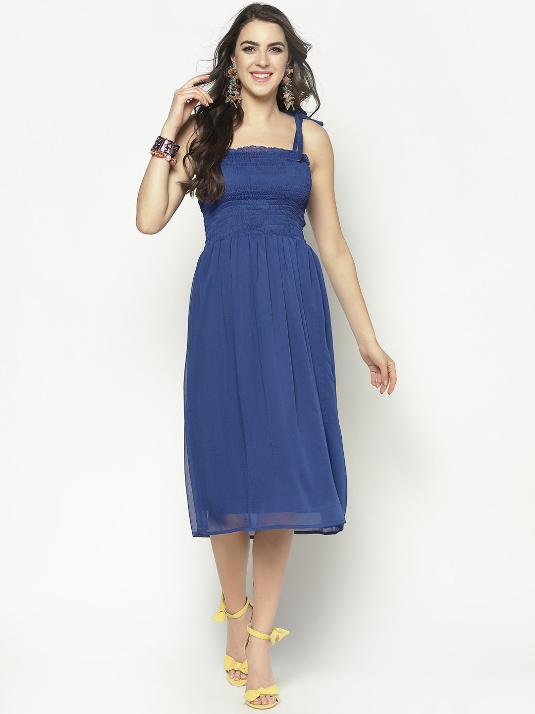 

Sera Women Blue Solid Fit and Flare Dress