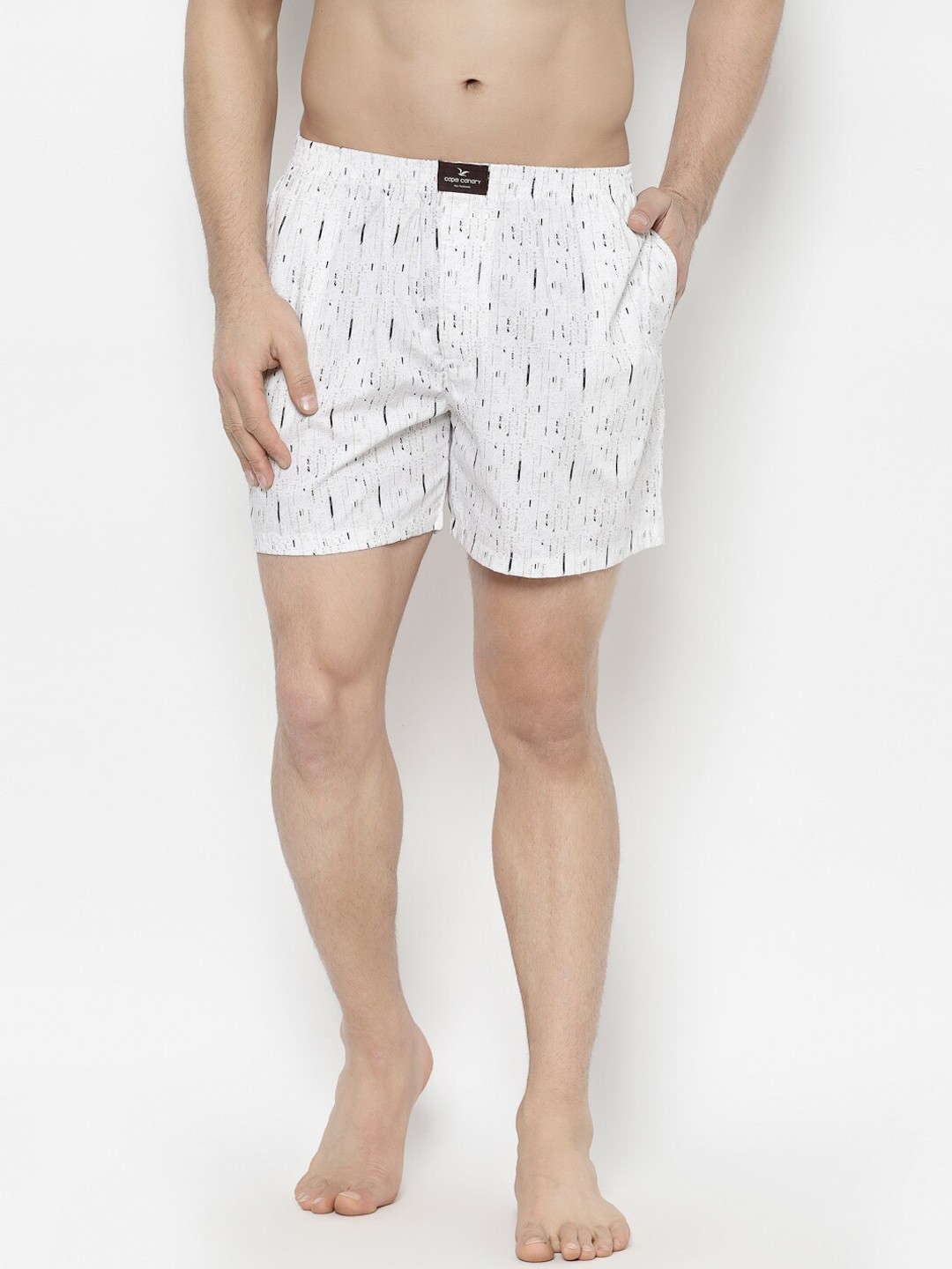 

cape canary Men White & Grey Printed Cotton Boxers CCAMBXGEOMETRIC