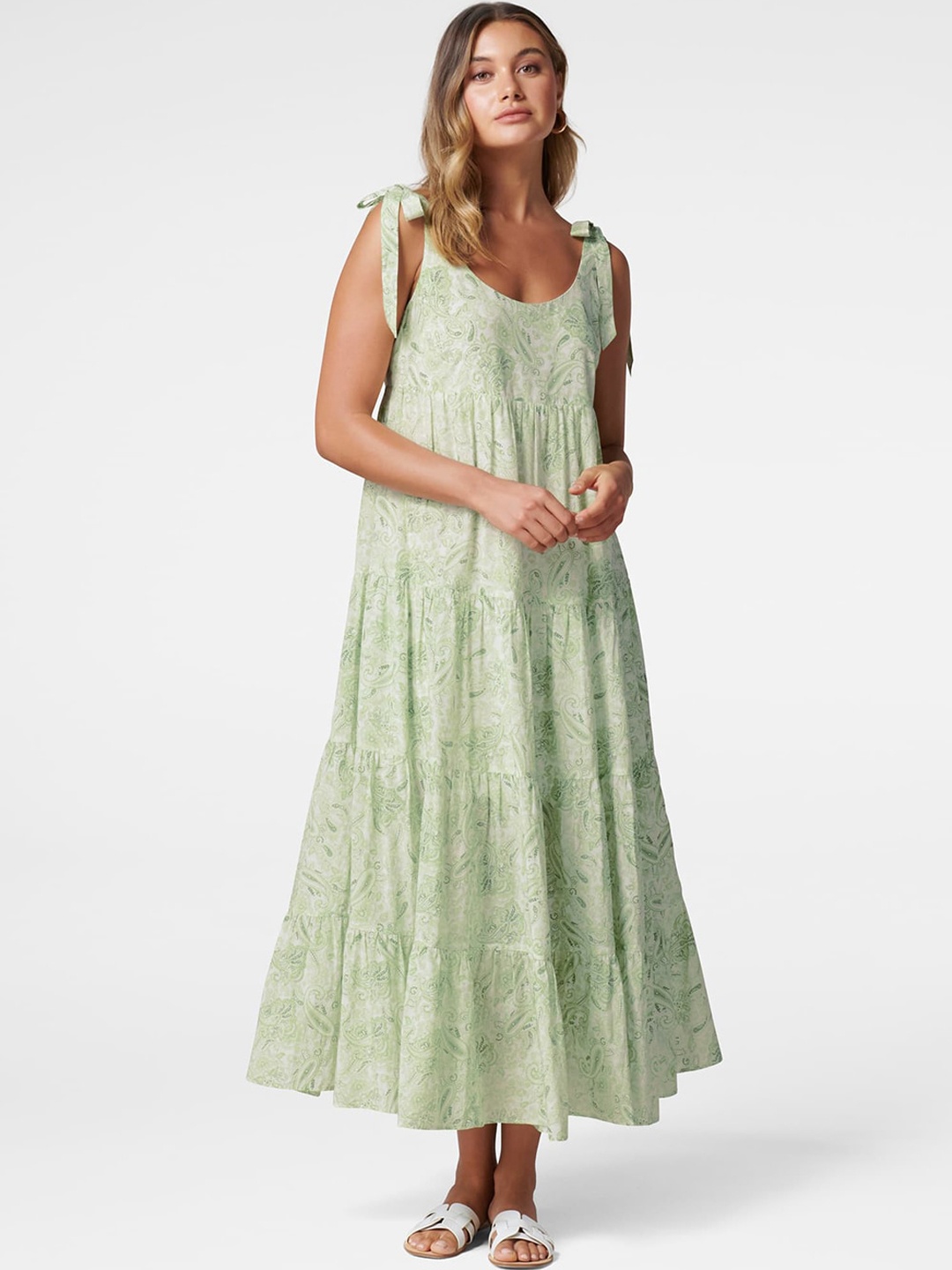 

Forever New Women Green Printed Nicole Tiered Maxi Dress