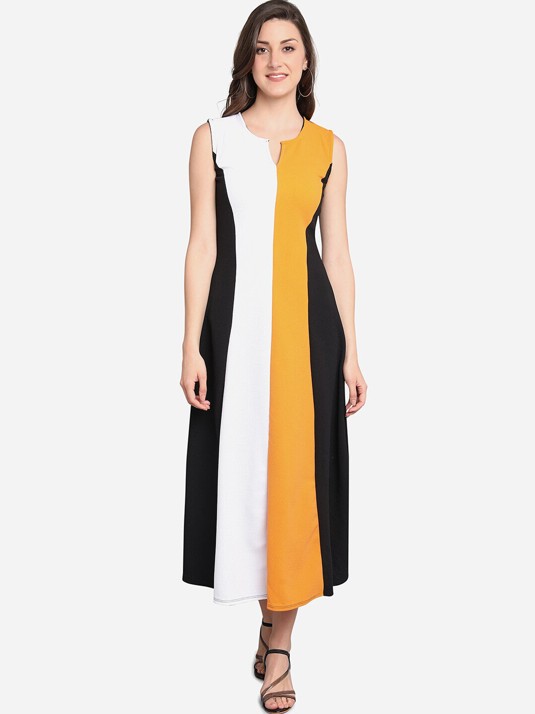 

PURVAJA Women Yellow Colourblocked A-Line Dress