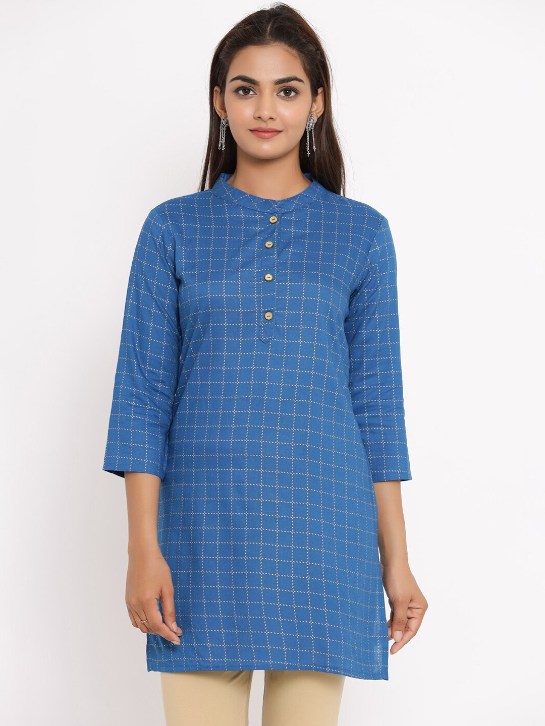 

Fabriko Women Blue & Gold-Coloured Checked Kurti