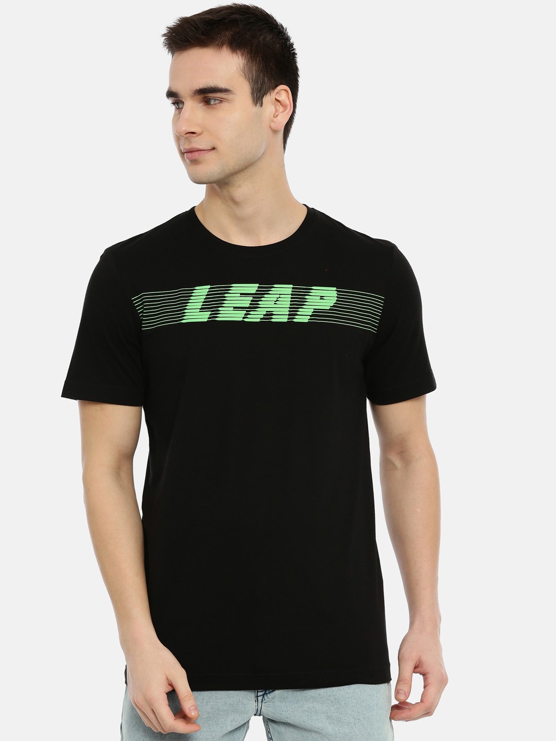 

3PIN Men Black Printed Round Neck Cotton Pure Cotton T-shirt