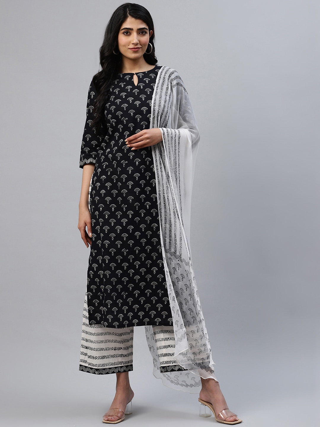 

Libas Women Black Self Design Kurta with Palazzos & Dupatta
