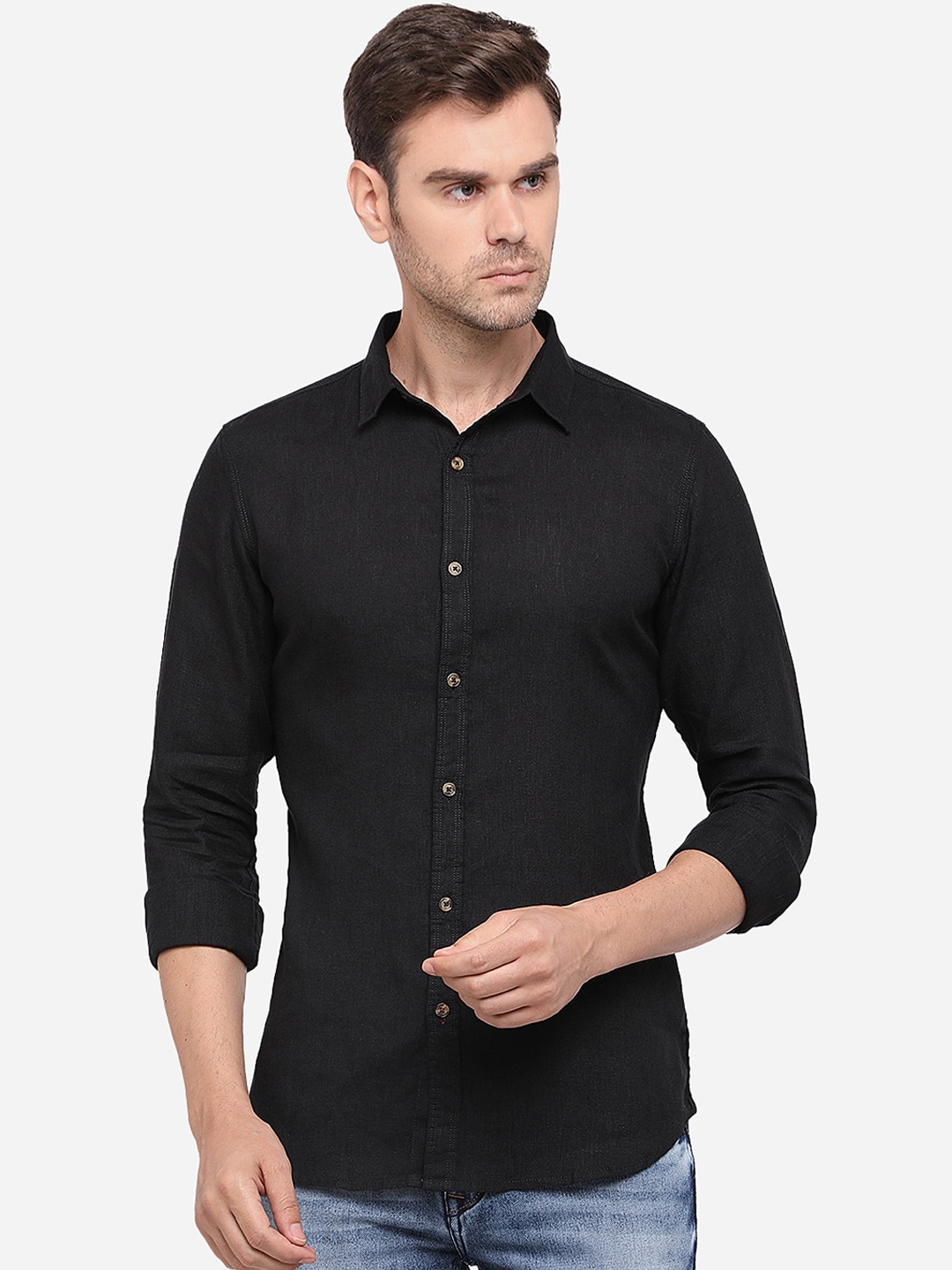 

JADE BLUE Men Black Slim Fit Solid Casual Shirt