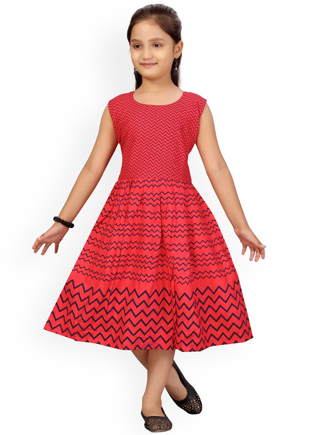 

Aarika Girls Red Printed Fit and Flare Dress