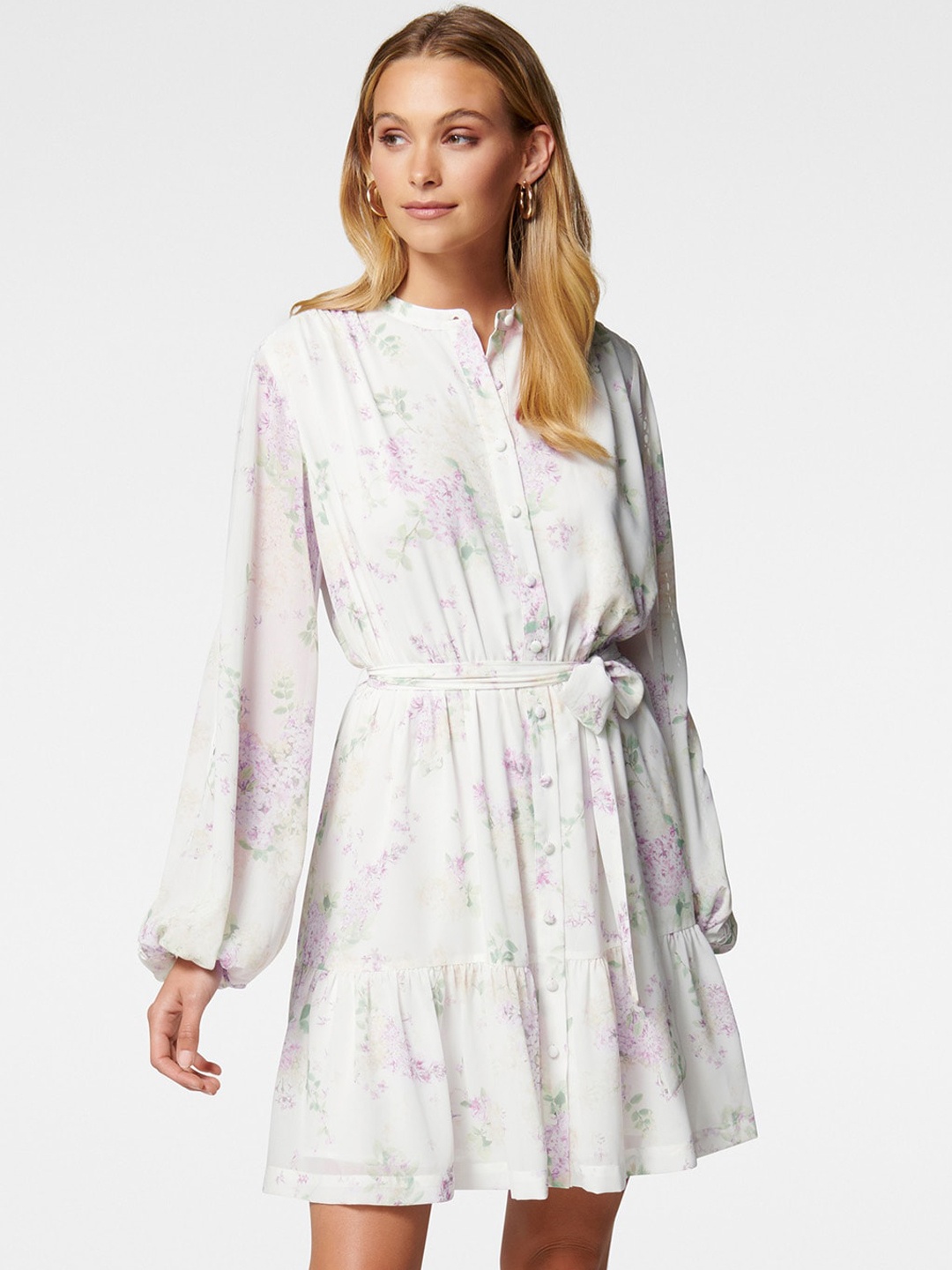

Forever New Women White Printed Alexis Lace Spliced Skater Dress