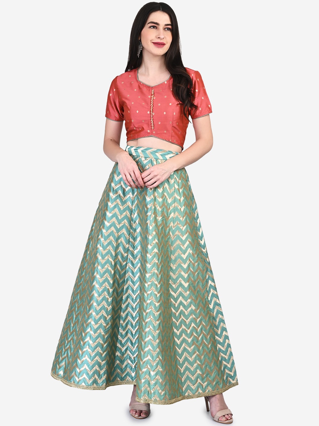 

Be Indi Peach-Coloured Ready to Wear Lehenga with Blouse