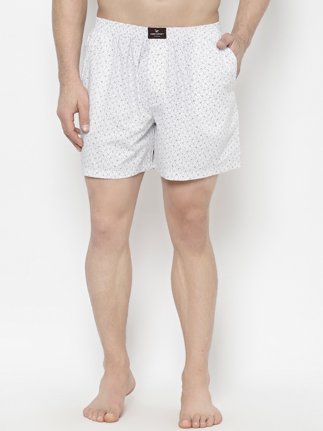 cape canary Men White & Black Printed Pure Cotton Boxers CCAMBXBUBLELEAFWHT