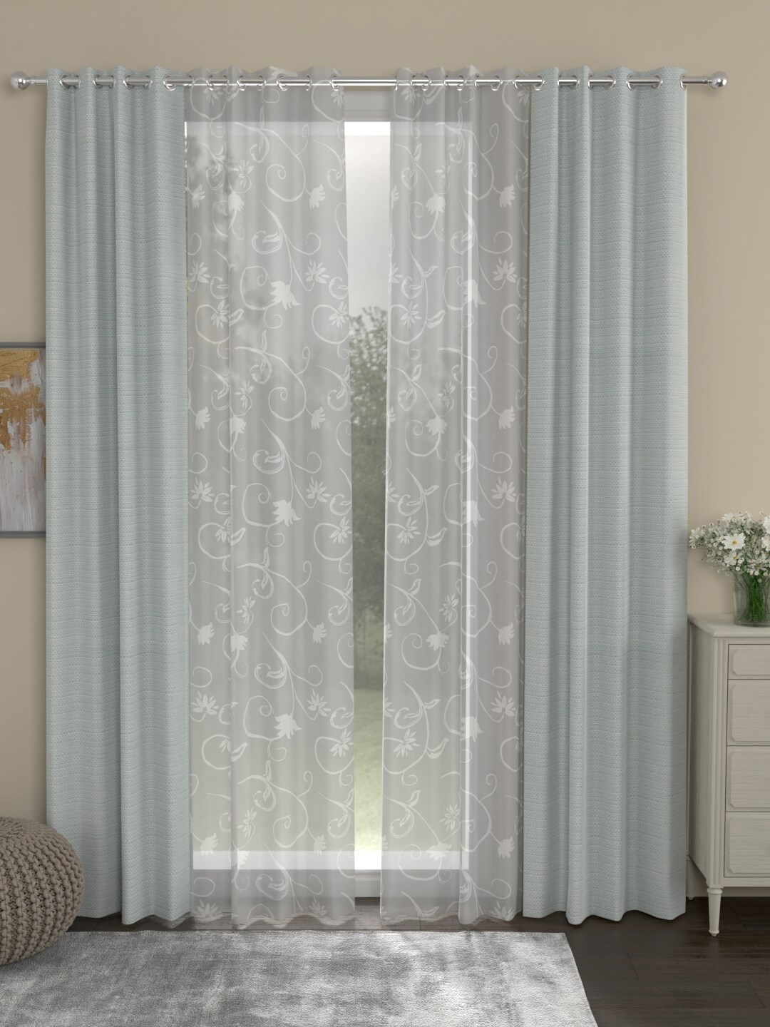 

ROSARA HOME Set Of 4 Grey & White Door Curtains