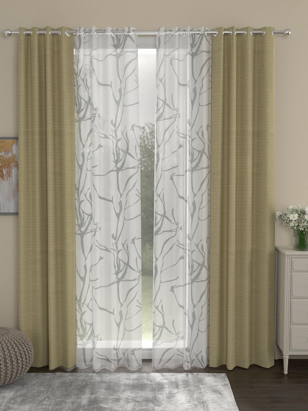 

ROSARA HOME Set Of 4 Beige & White Long Door Curtains
