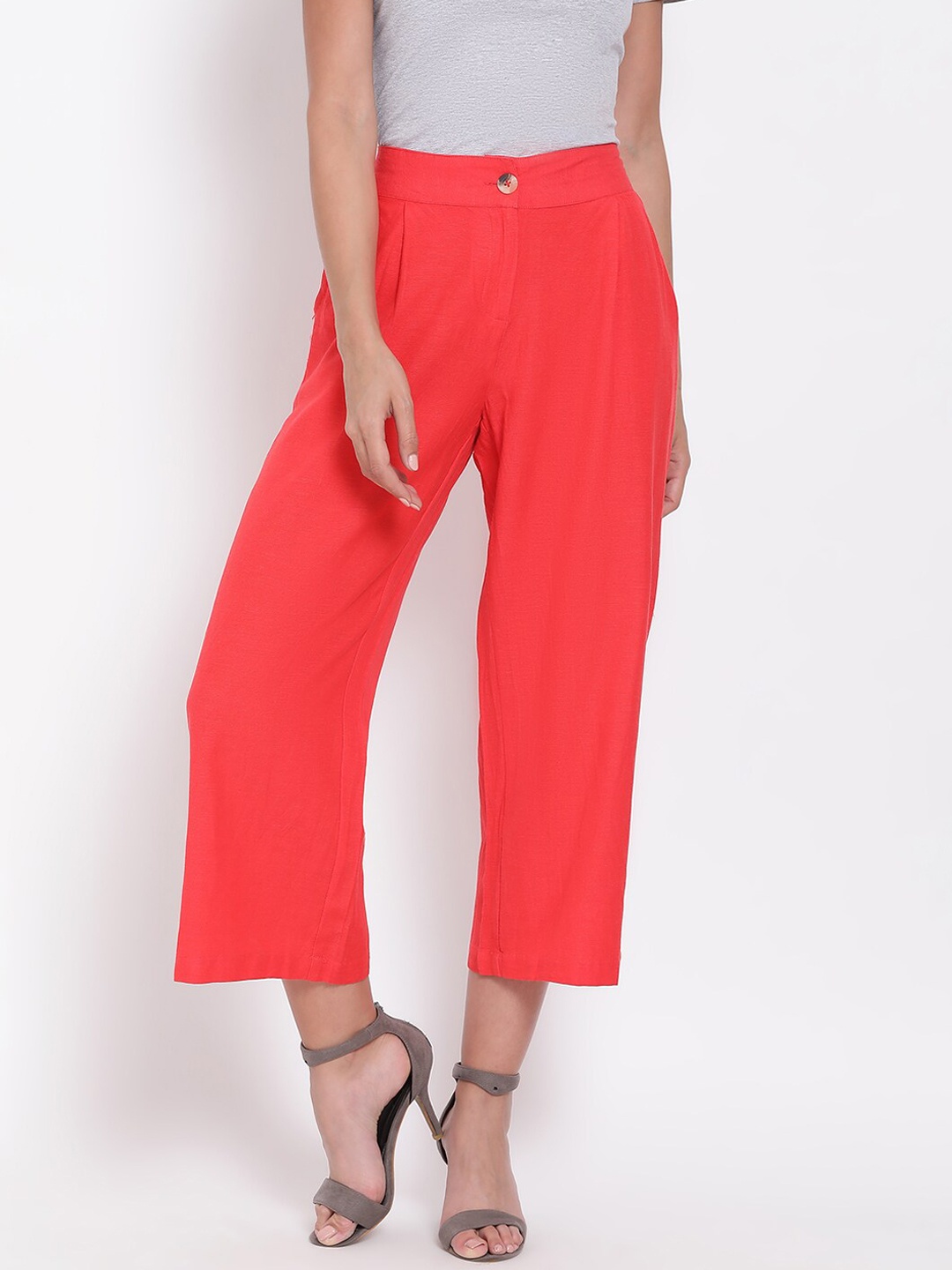

Oxolloxo Women Red Regular Fit Solid Culottes