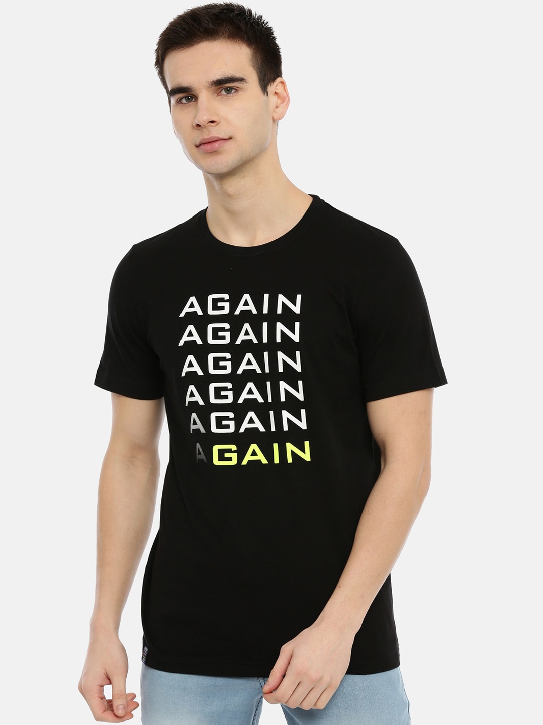 

3PIN Men Black Printed Round Neck T-shirt