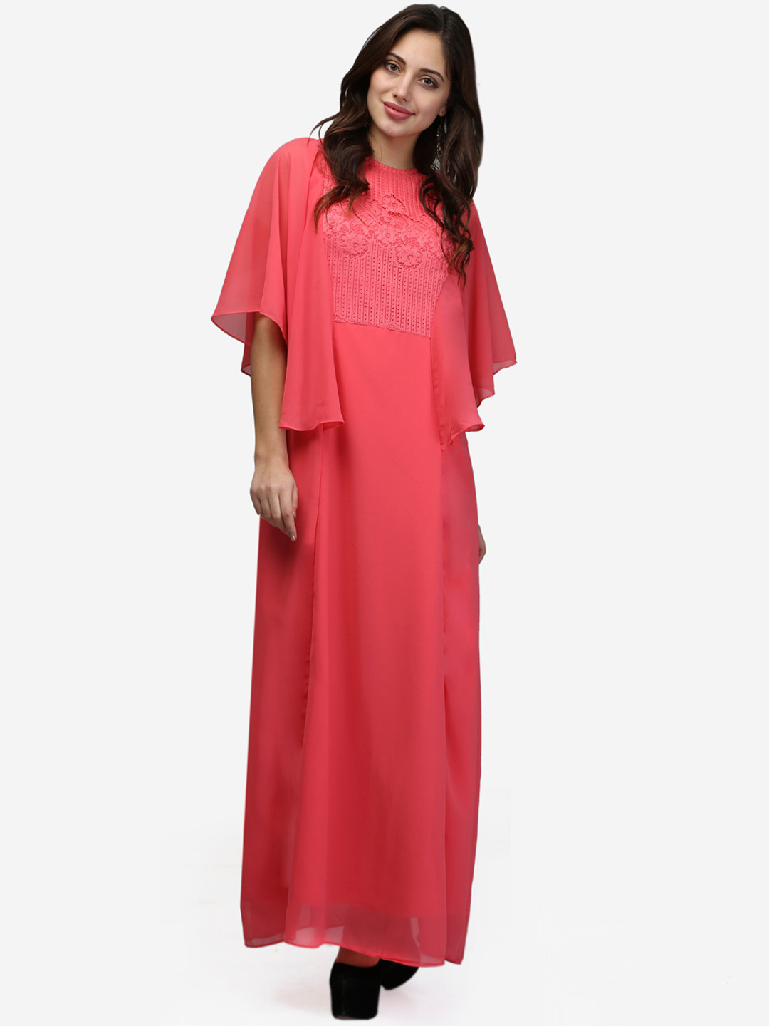 

V&M Women Peach-Coloured Self Design Maxi Dress