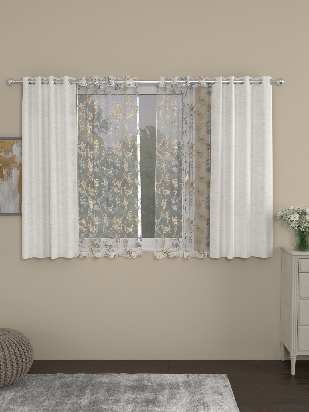 

ROSARA HOME White Set of 4 Room Darkening Window Curtains