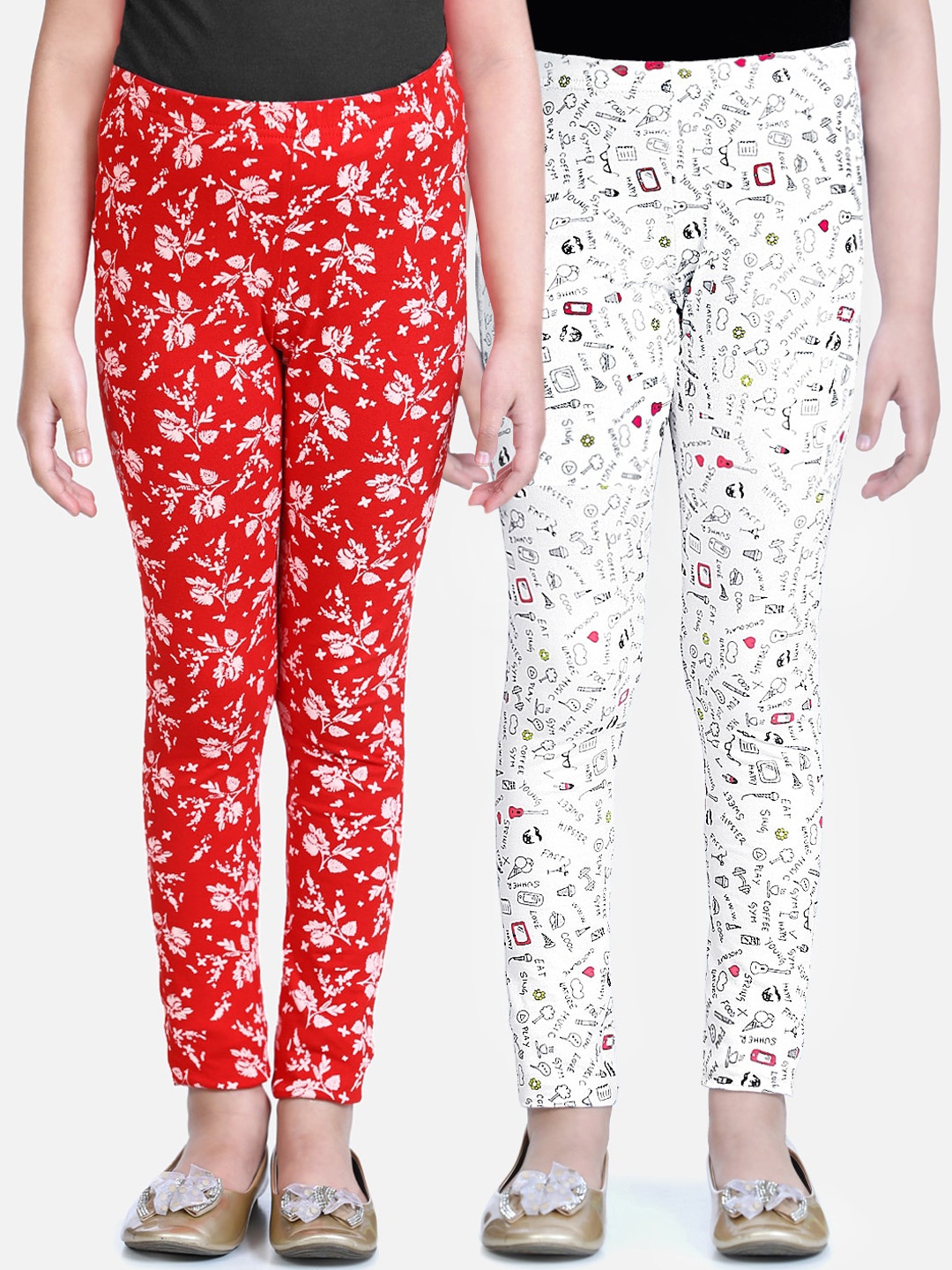 

Naughty Ninos Girls Pack Of 2 Printed Ankle-Length Leggings, White