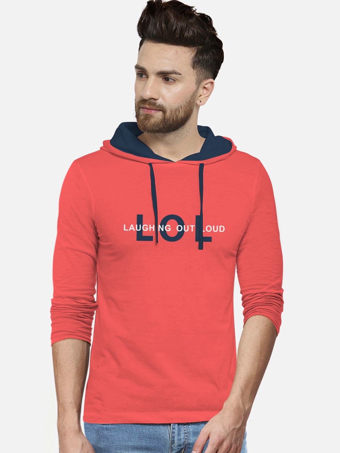 

BULLMER Men Coral Solid Hood T-shirt