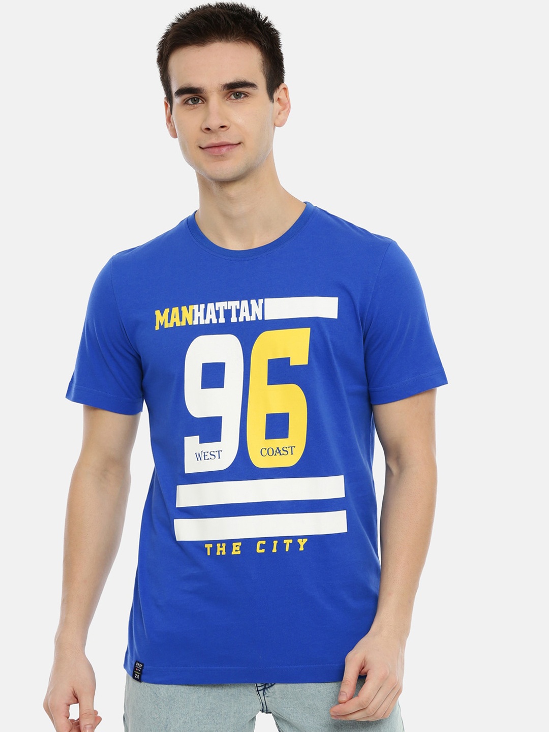 3PIN Men Blue Printed Round Neck Cotton Pure Cotton T-shirt