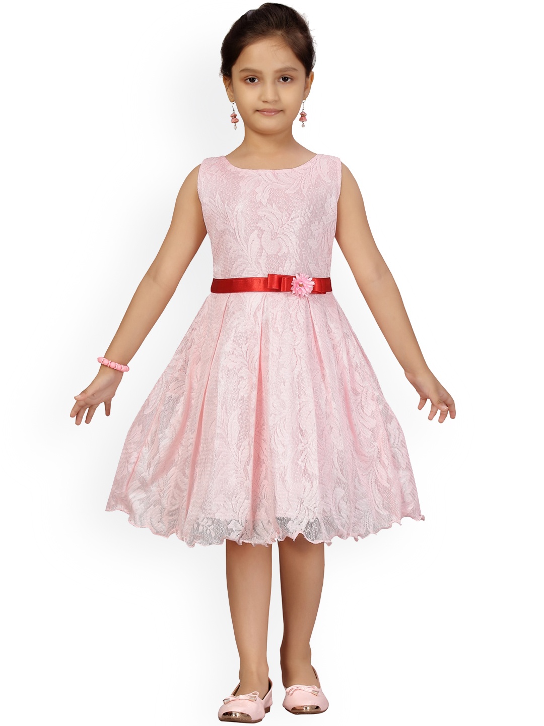 

Aarika Girls Pink Self Design Fit and Flare Dress