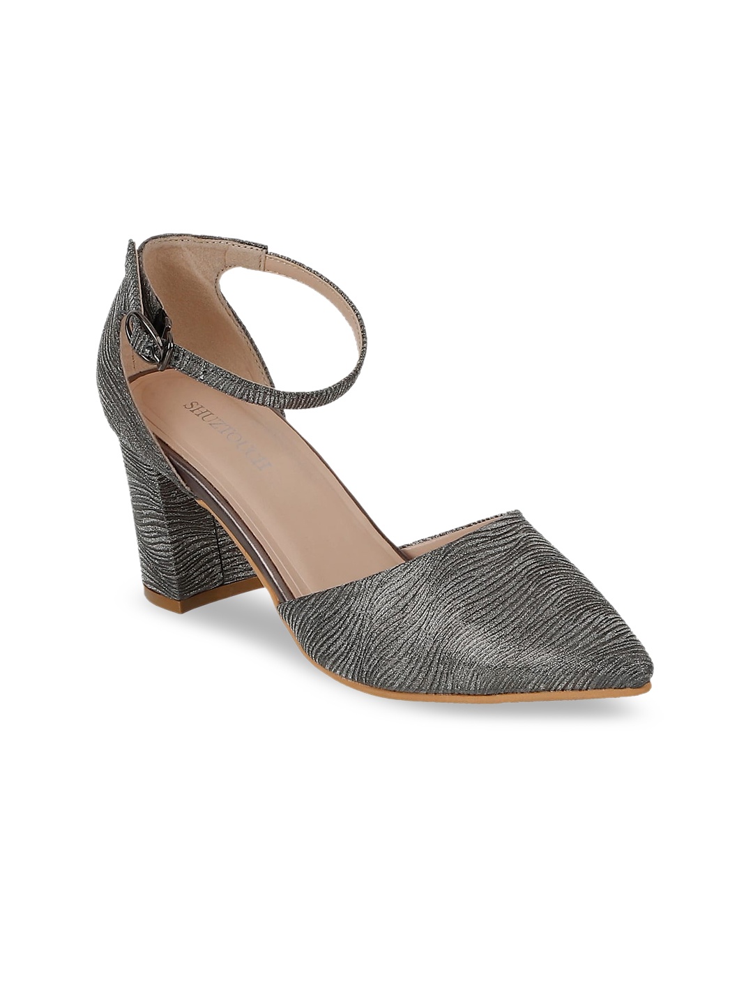 

SHUZ TOUCH Women Gunmetal-Toned Embellished Pumps, Metallic