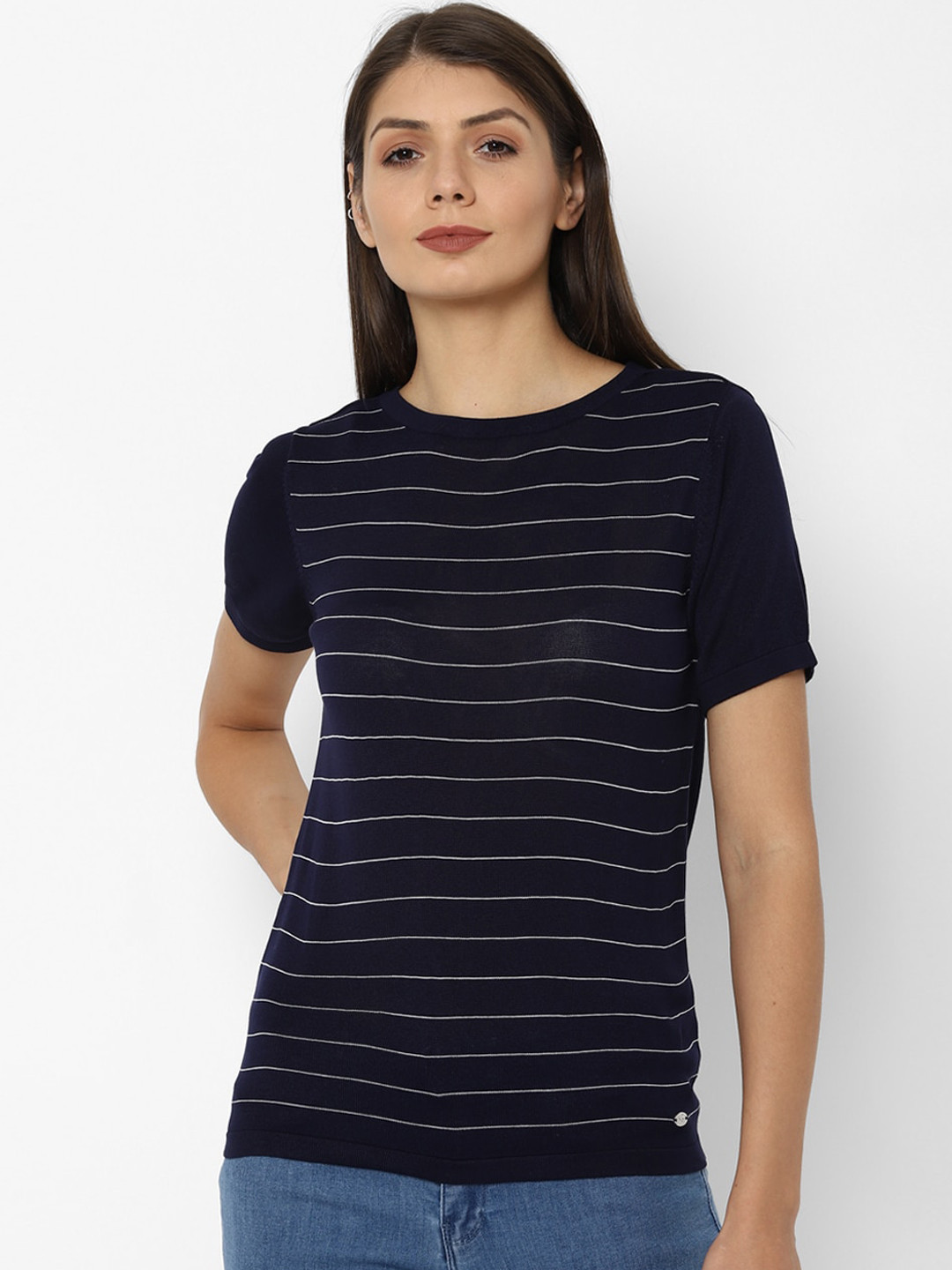

Allen Solly Woman Navy Blue Striped Regular Top