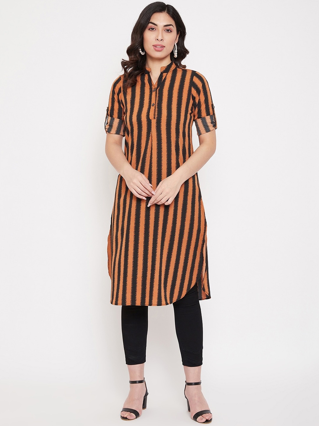 

Ruhaans Women Brown & Black Striped Tunic