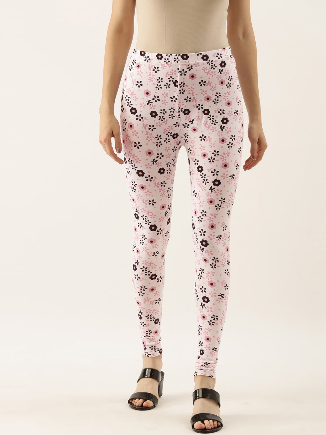 Souchii Women White & Pink Printed Ankle-Length Leggings