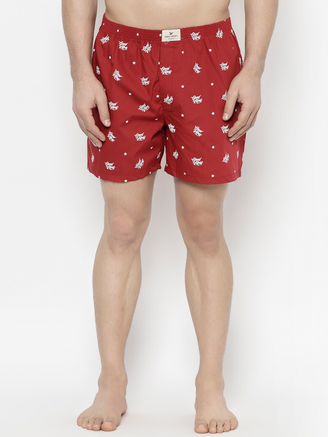 cape canary Men Red & White Printed Boxers CCAMGOODVIBESRED