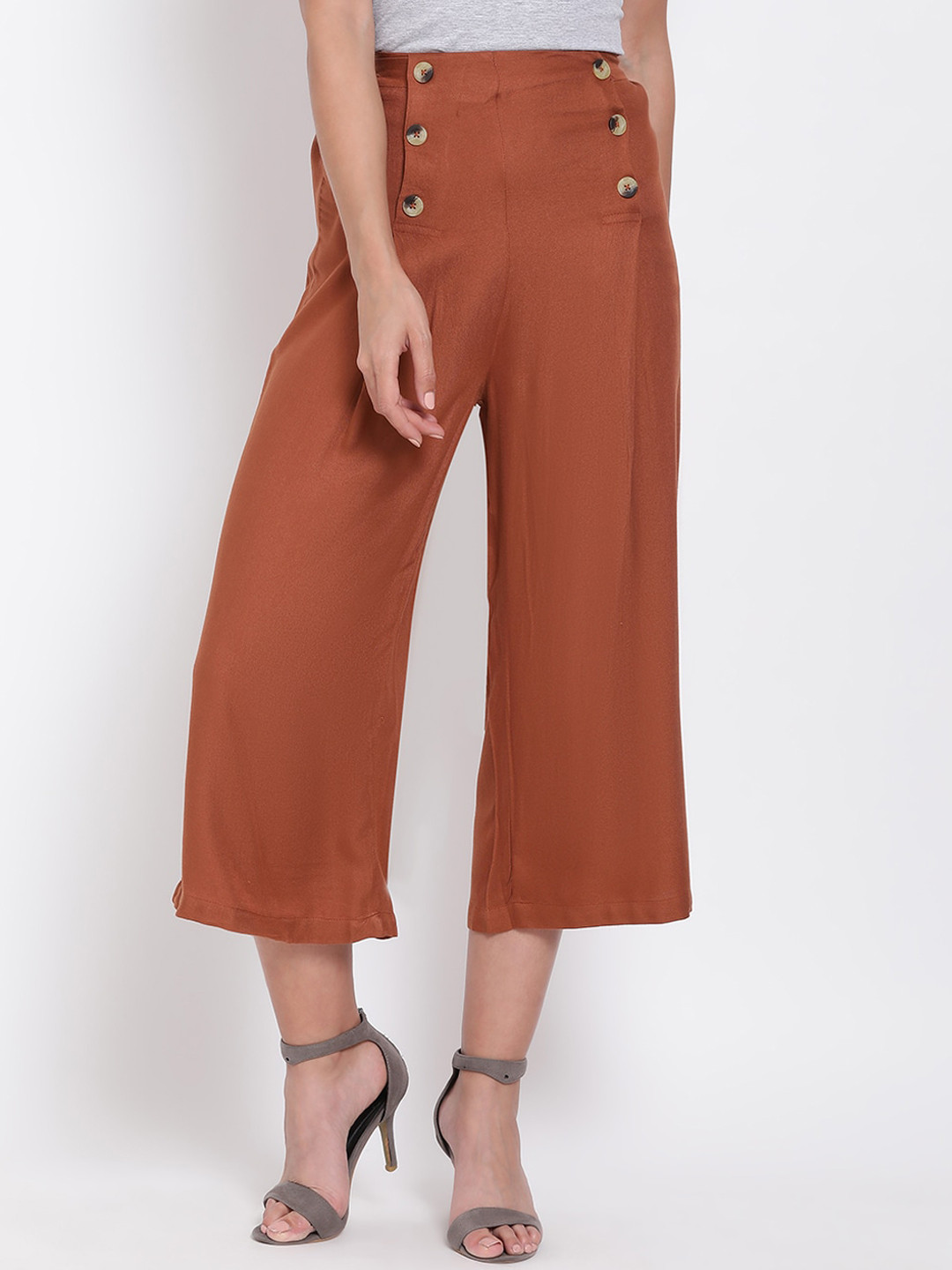 

Oxolloxo Women Brown Regular Fit Solid Culottes