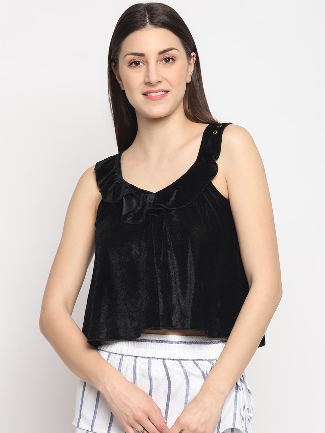 

OTORVA Black Velvet A-Line Crop Top