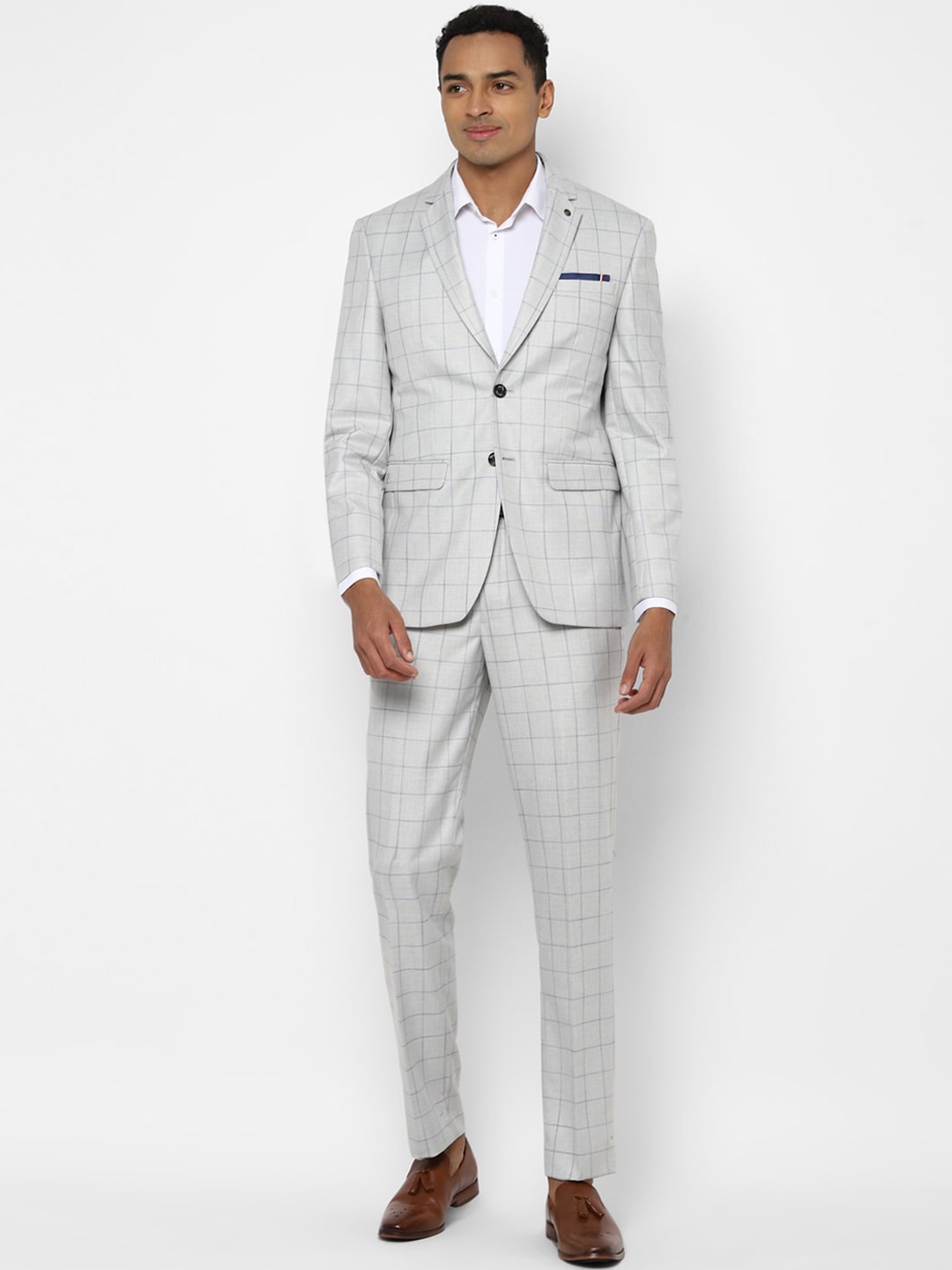 

Allen Solly Men Grey Checked Slim-Fit Single-Breasted Two-Piece Formal Suit