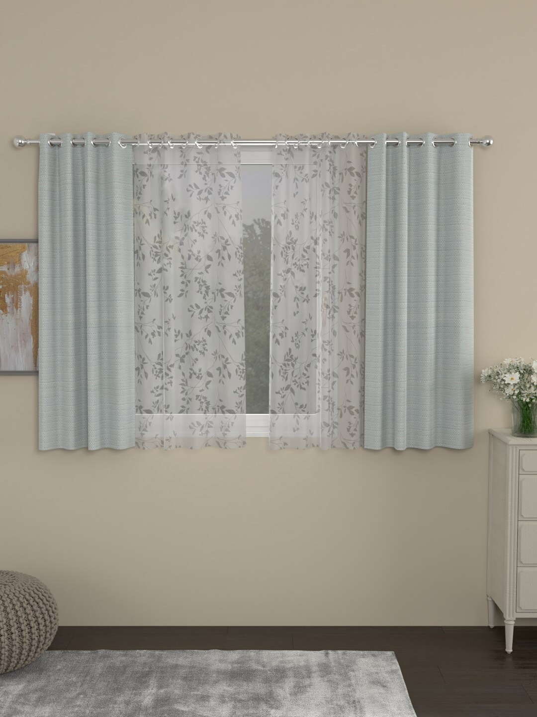 

ROSARA HOME Grey & White Set of 4 Window Curtains