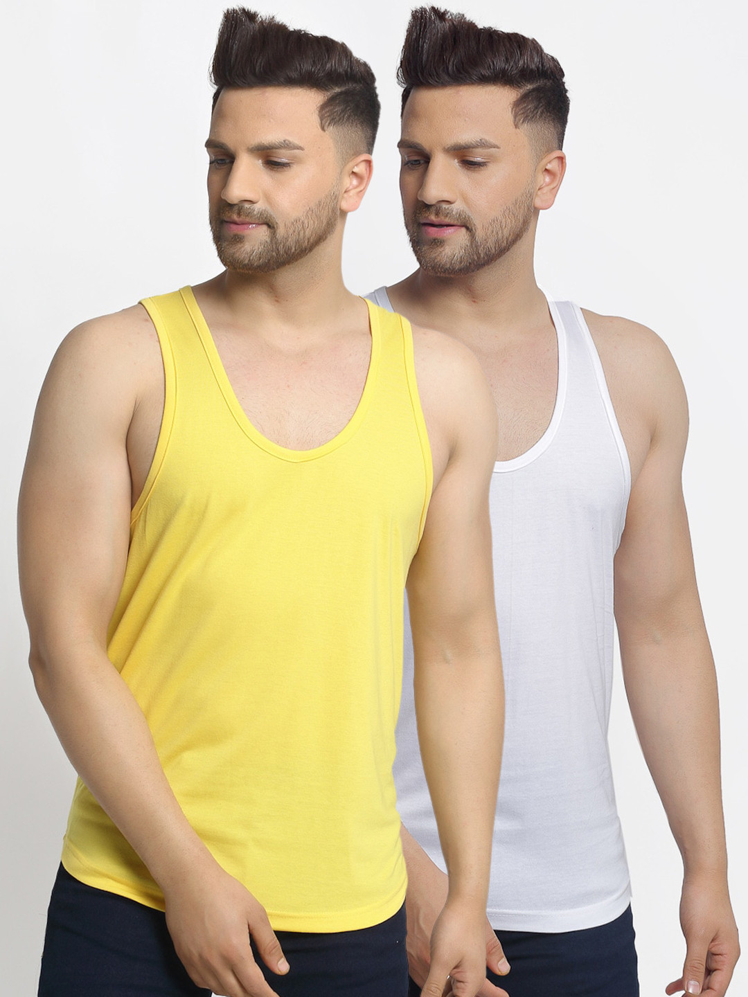 

Friskers Men Pack Of 2 Solid Cotton Gym Vests, White