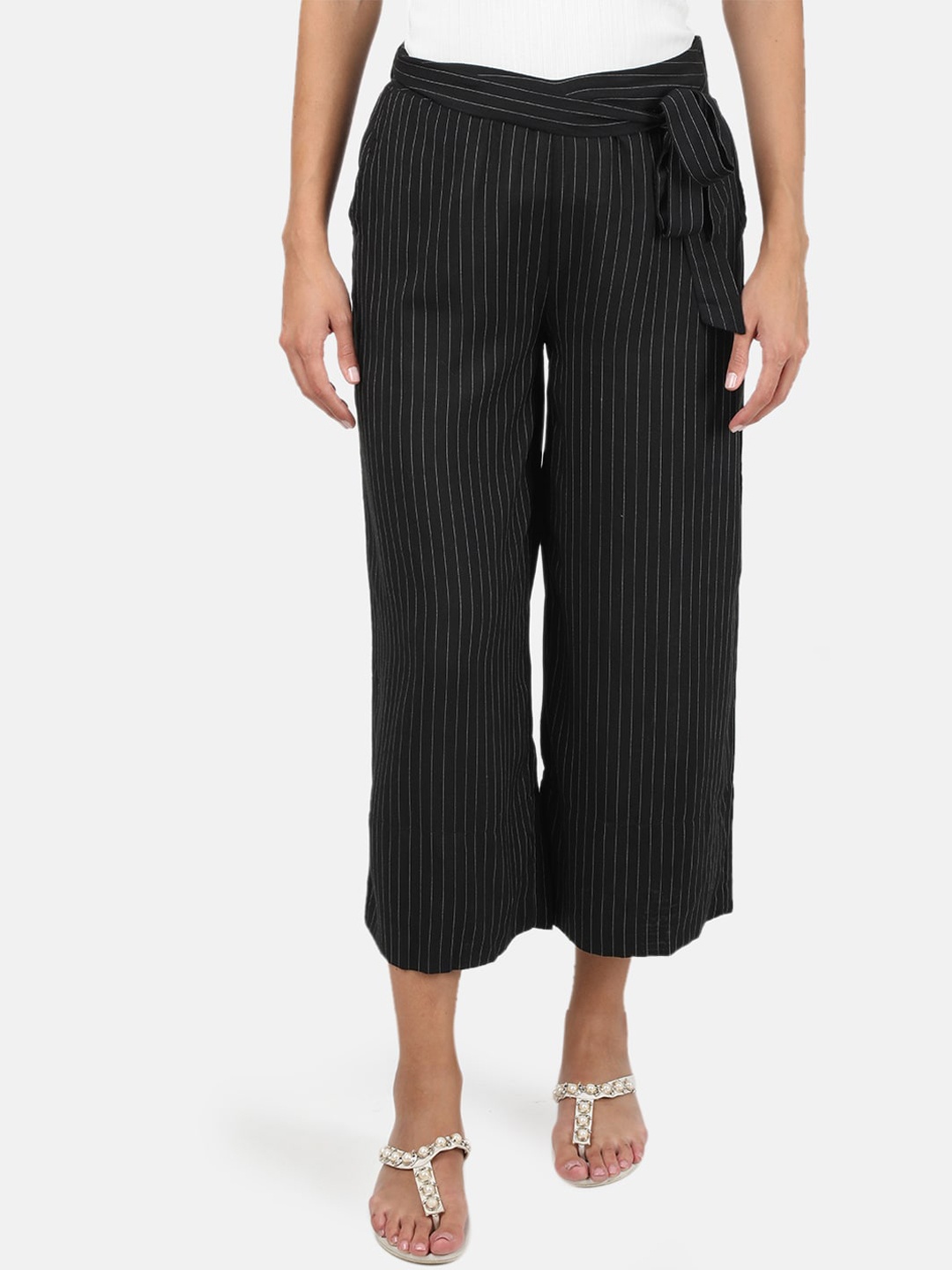 

Monte Carlo Women Black & White Striped Straight Palazzos