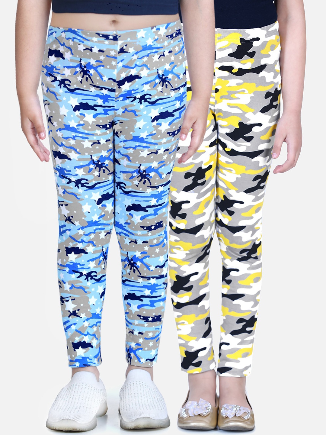 

Naughty Ninos Girls Pack Of 2 Grey & Yellow Printed Ankle-Length Leggings