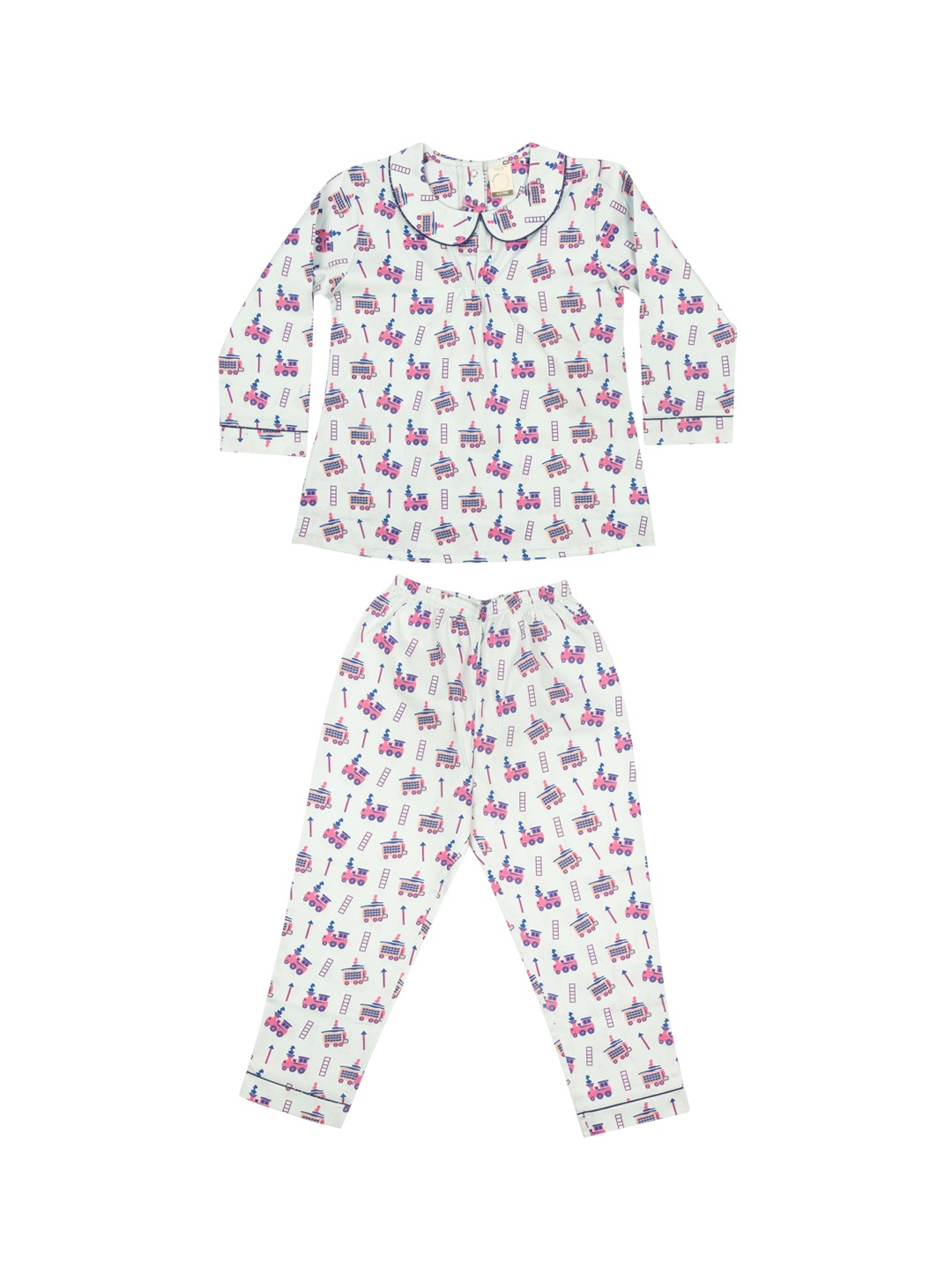 

CASA DE NEE NEE Girls White & Pink Printed Pure Cotton Night Suit