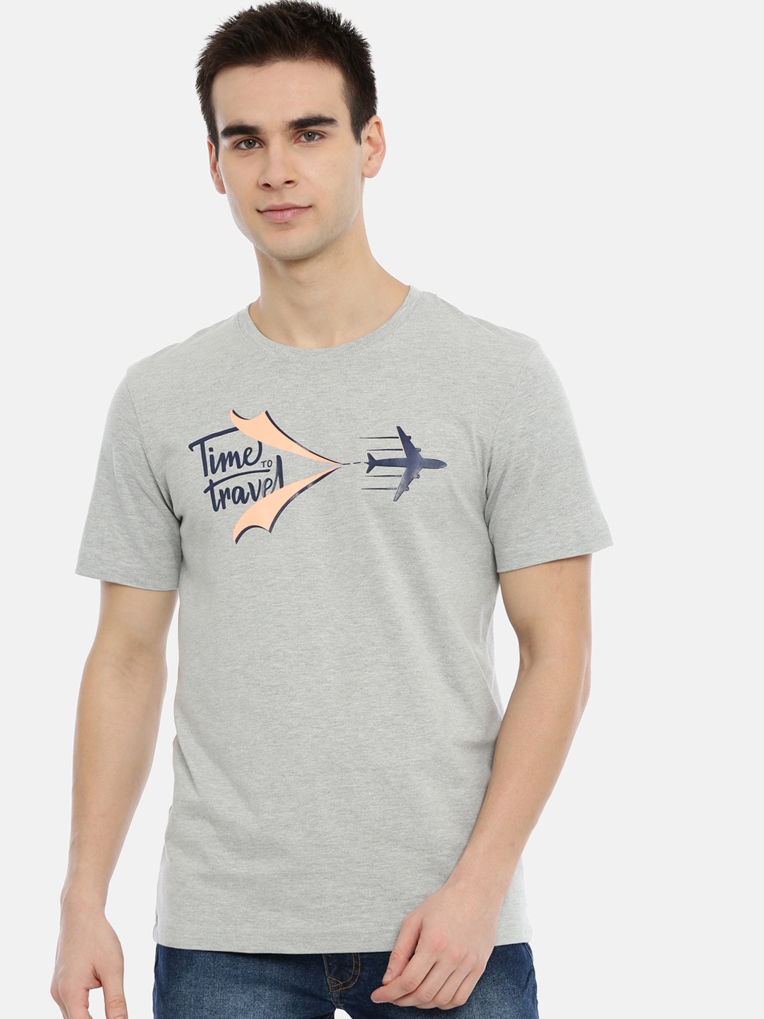 

3PIN Men Grey Printed Round Neck T-shirt