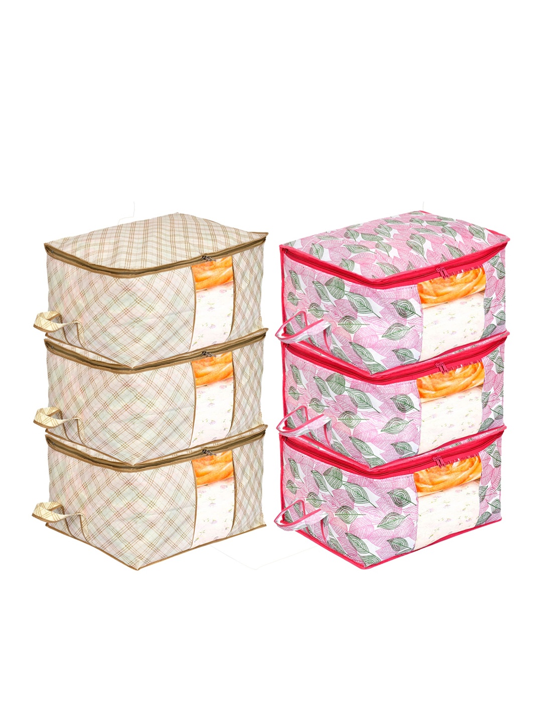 

Kuber Industries Set Of 6 Metallic Printed Under Bed Storage Bag, Pink