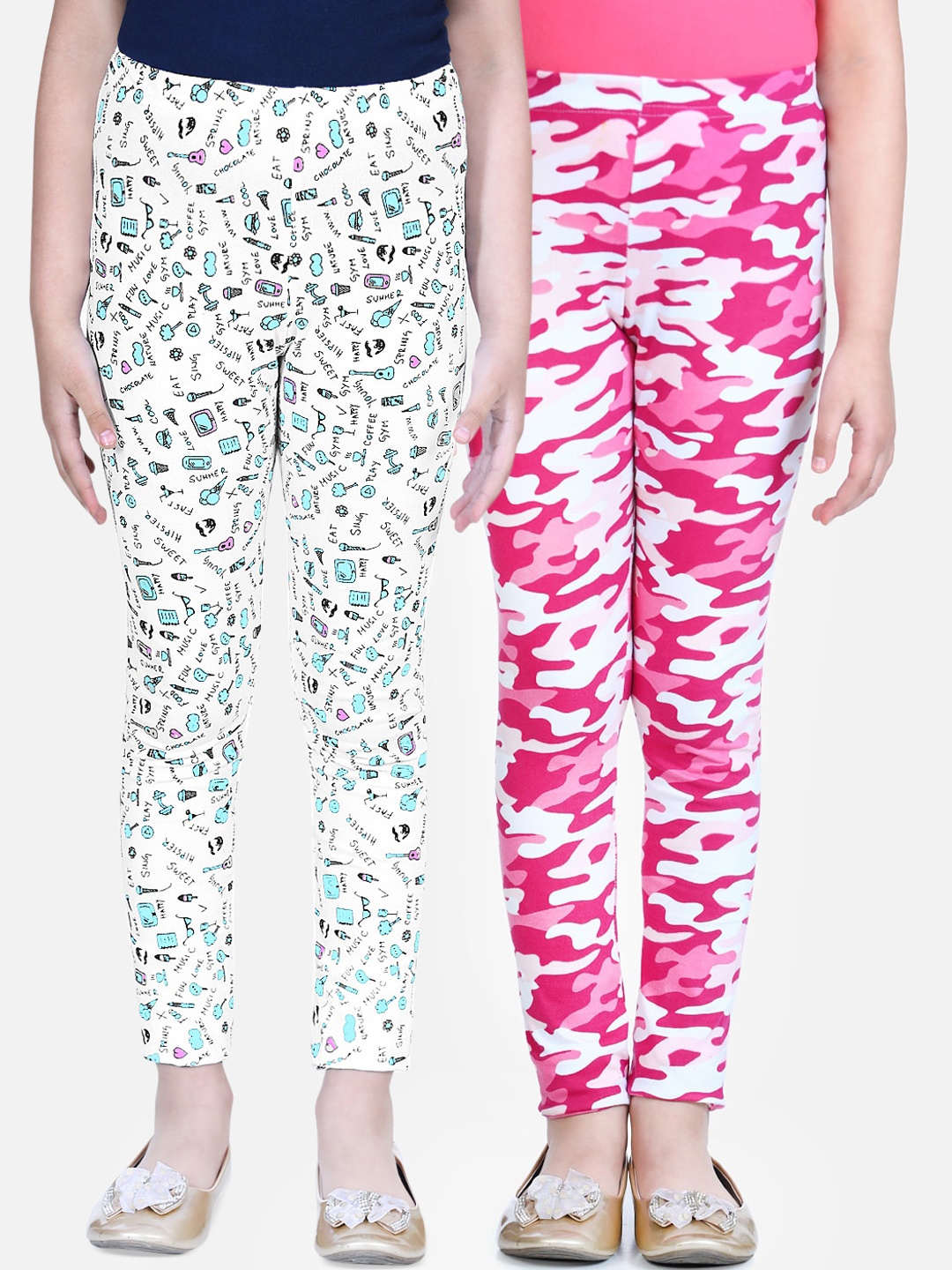 

Naughty Ninos Girls Pack Of 2 Printed Ankle-Length Leggings, Pink