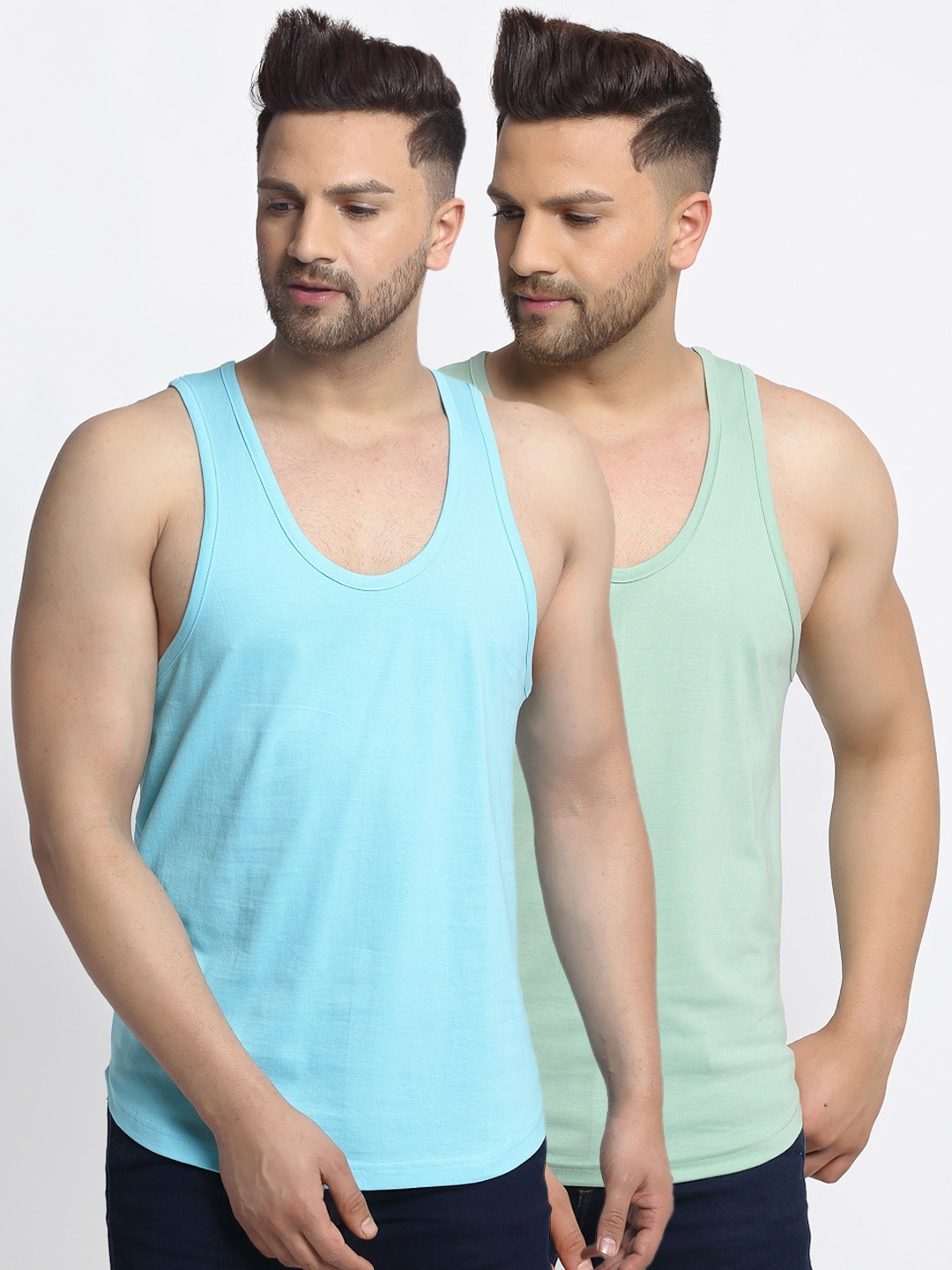 

Friskers Men Pack Of 2 Solid Gym Vests, Turquoise blue