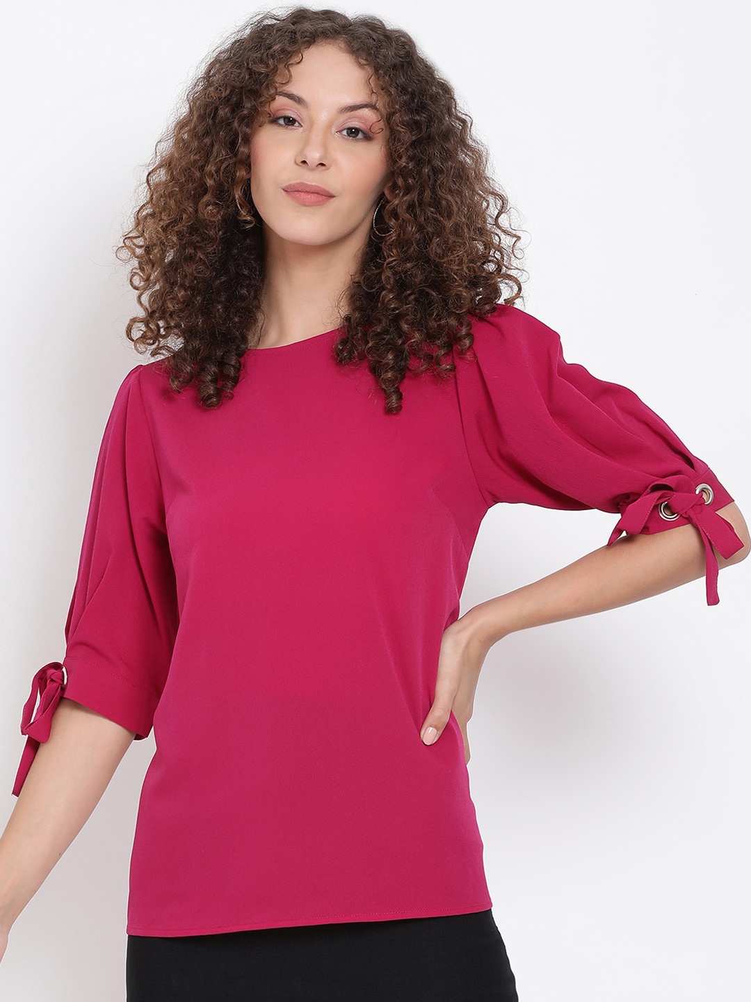 

Oxolloxo Pink Puff Sleeves Regular Top