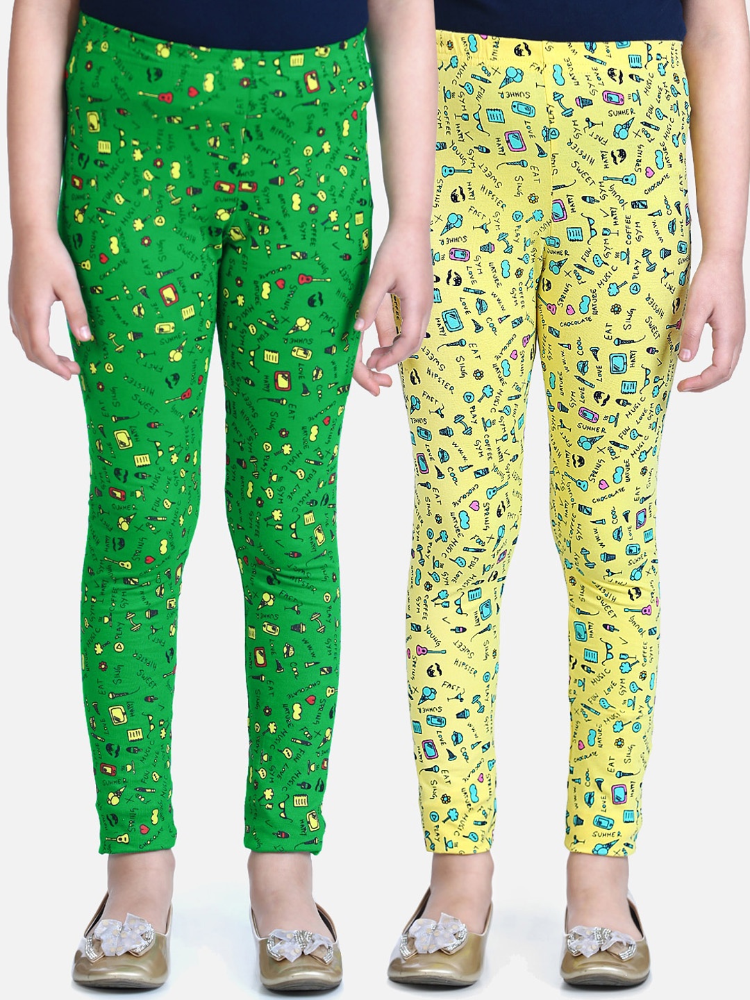 

Naughty Ninos Girls Pack Of 2 Printed Ankle-Length Leggings, Green