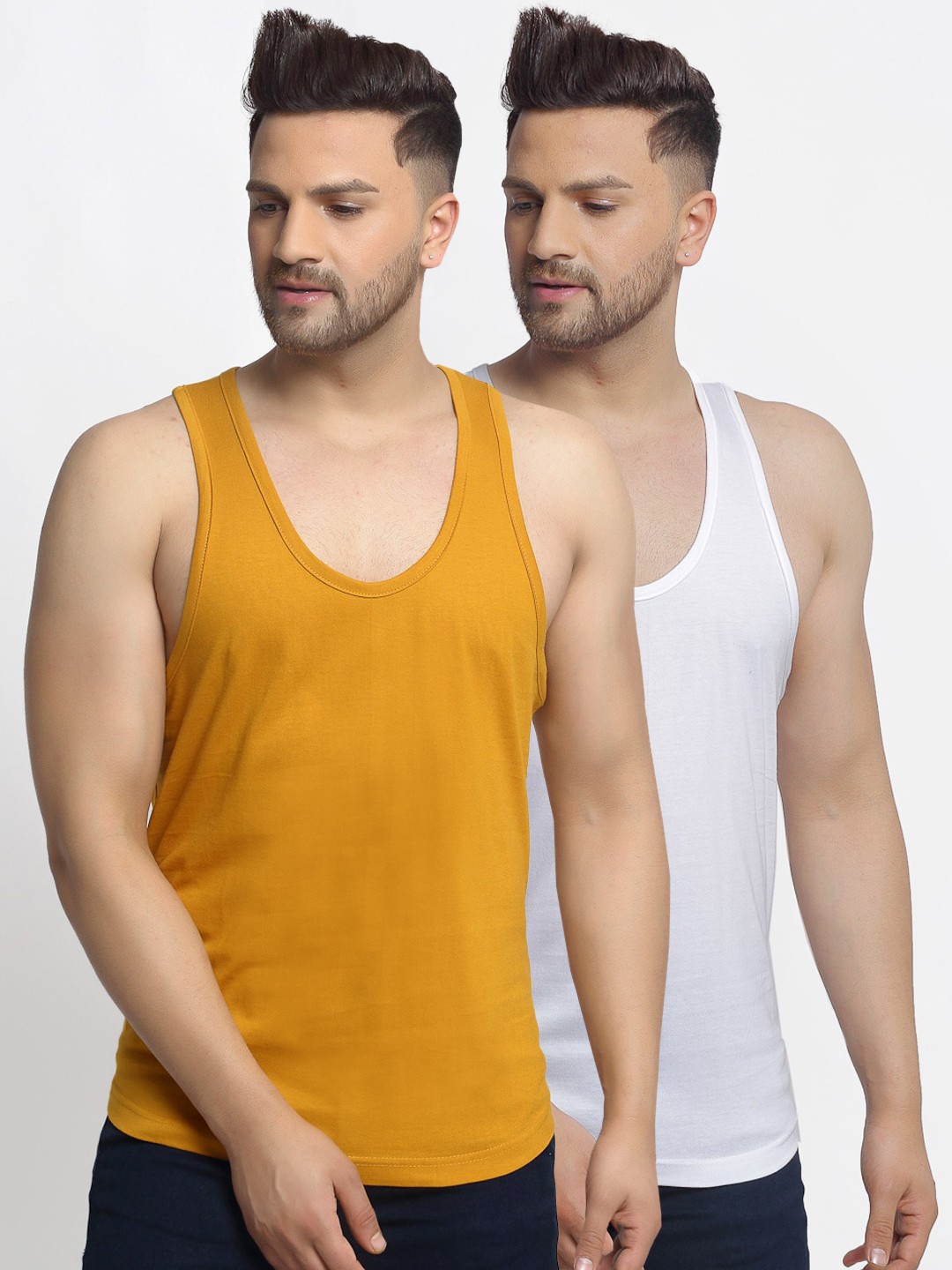 

Friskers Men Pack Of 2 Solid Cotton Gym Vests, White