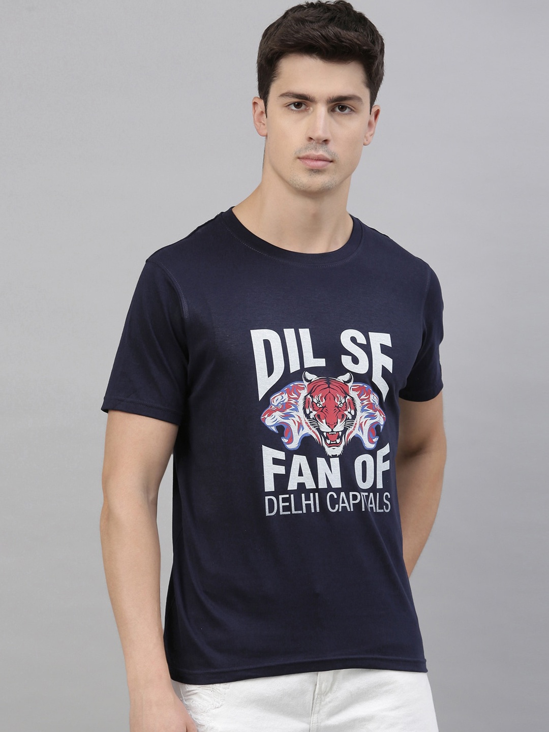 

Bushirt Men Navy Blue Printed Round Neck T-shirt
