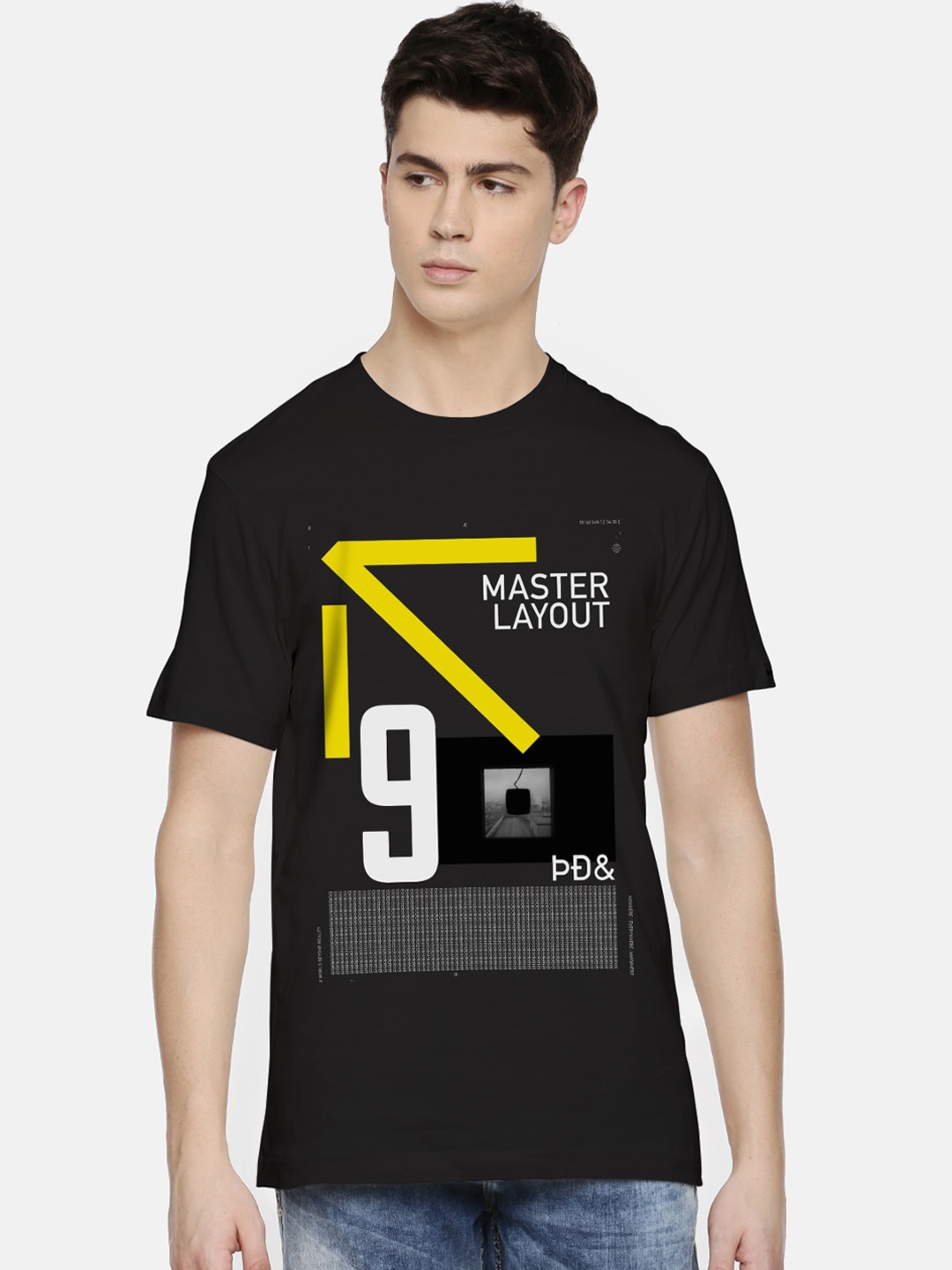 THREADCURRY Men Black Printed Round Neck Cotton Pure Cotton T-shirt