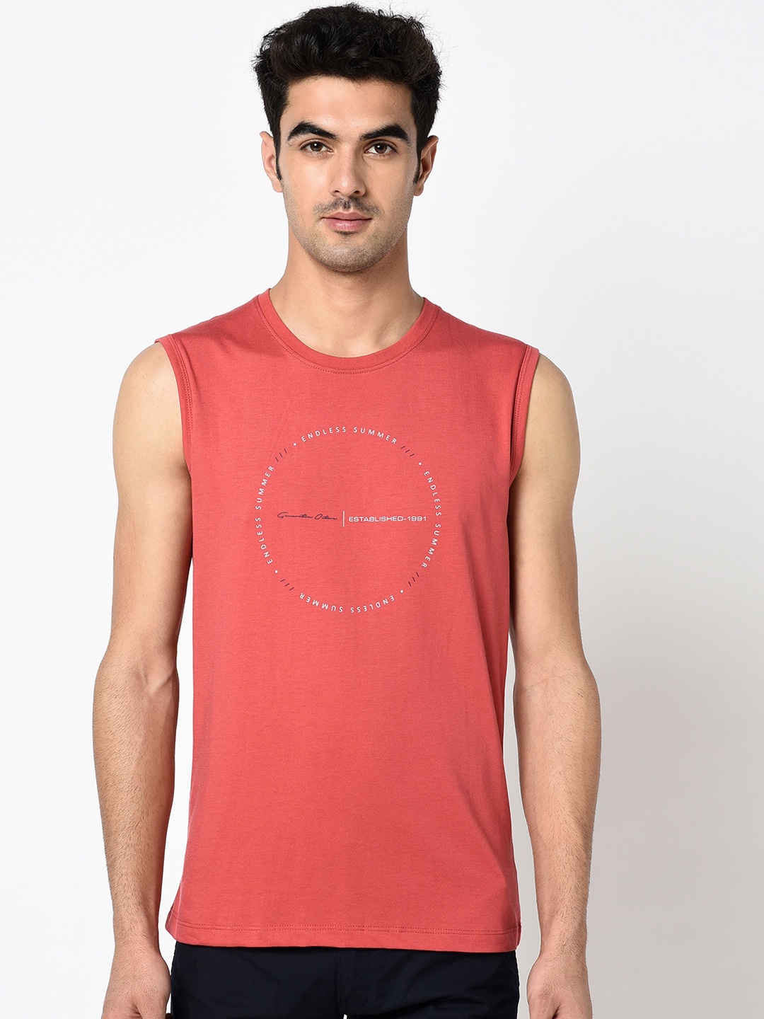 Octave Men Red Printed Round Neck T-shirt