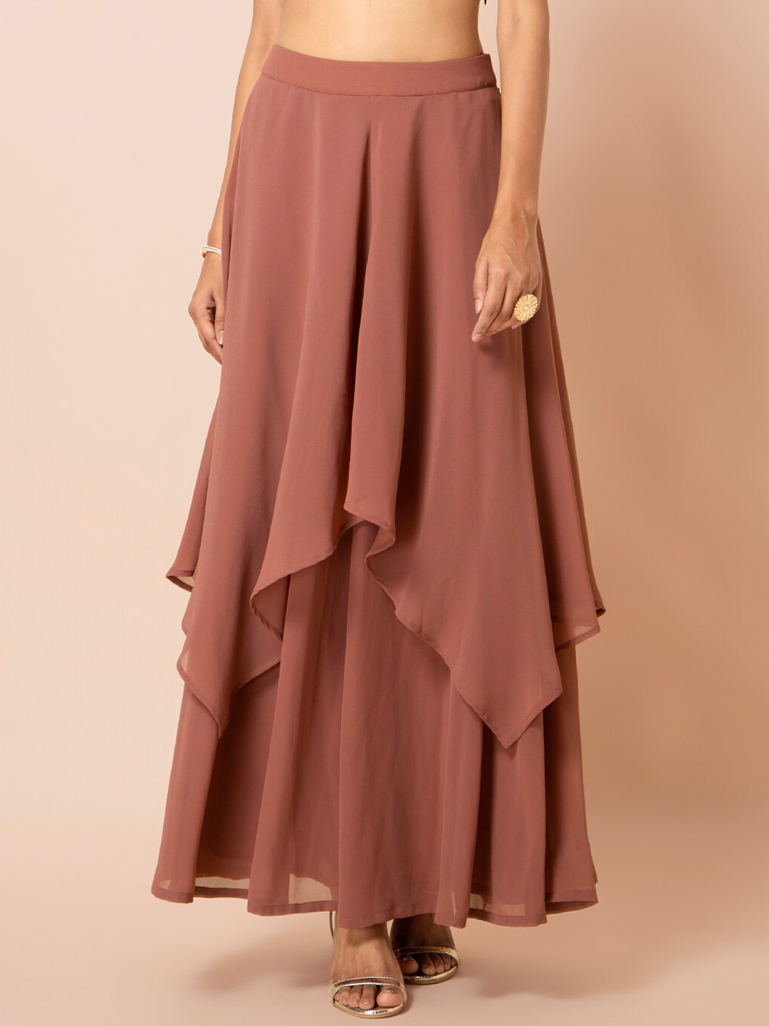 

INDYA Pink A-Line Layered Maxi Skirt