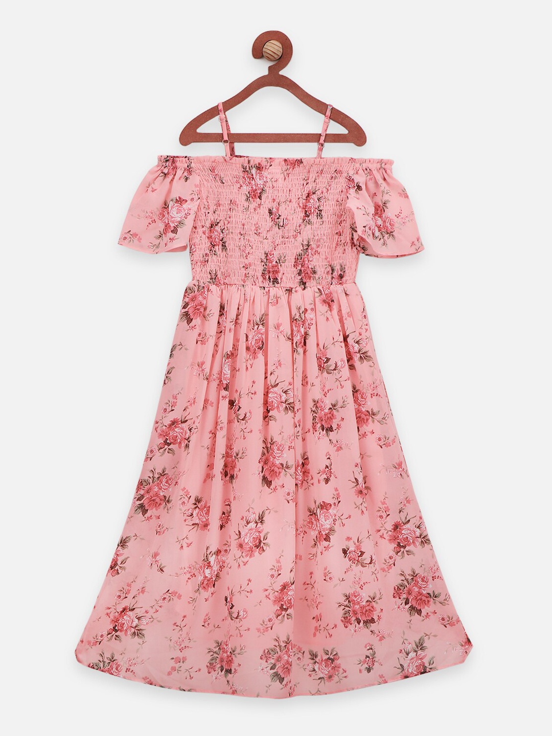 

LilPicks Girls Peach-Coloured Printed Fit and Flare Dress